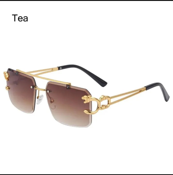Luxury Rimless Sunglasses for Men – Gold Metal Frame | Panther Side Design | Square UV400 Protective Shades
